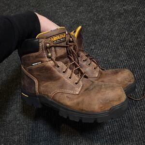 Mens Leather waterproof steel toe Carolina work boots. Size 8.5